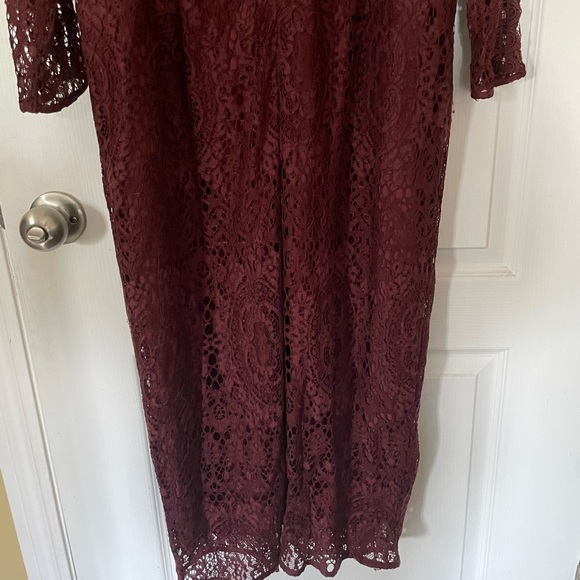 ASOS DESIGN long sleeve pencil dress in lace with geo lace trims - US 14 - Picture 7 of 11